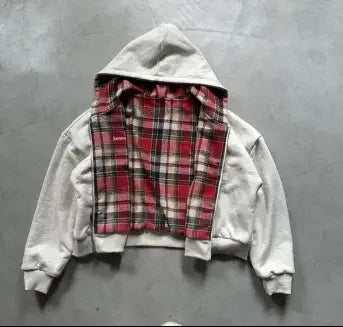 New American style plaid pattern oversized hoodie
