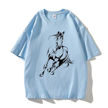 Running Horse Pattern Printed T-shirt