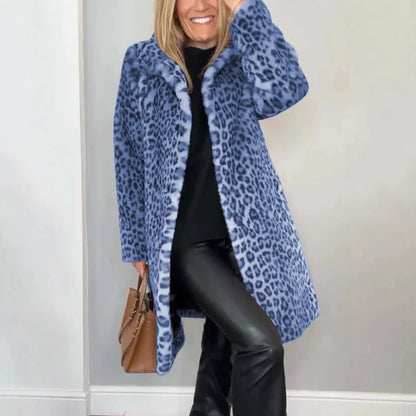 Fashionable Leopard Print Plush Mid-Length Jacket