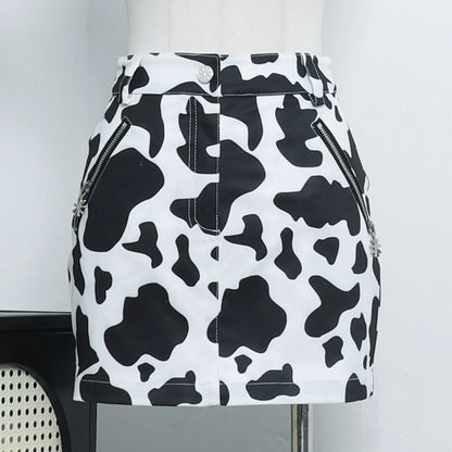 A-Line Skirt with Cow Pattern High Waist Design