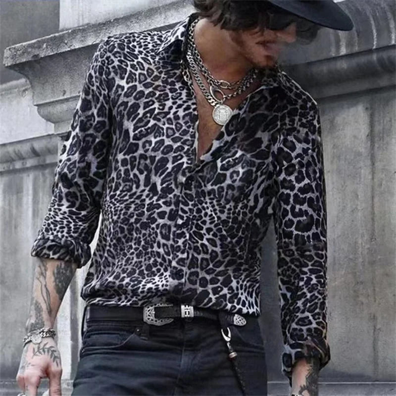 Men's luxury leopard single-button shirt