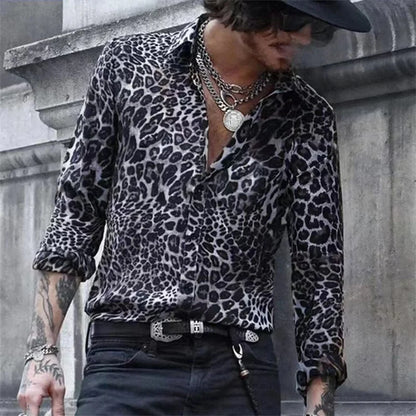 Men's luxury leopard single-button shirt