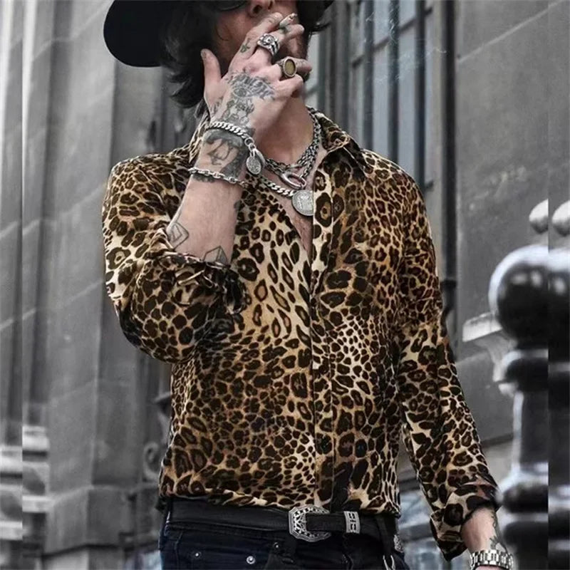 Men's luxury leopard single-button shirt