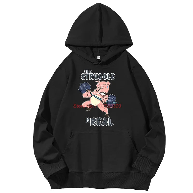 The Struggle Is Real Pig Fitness Gym Graphic Hoodie