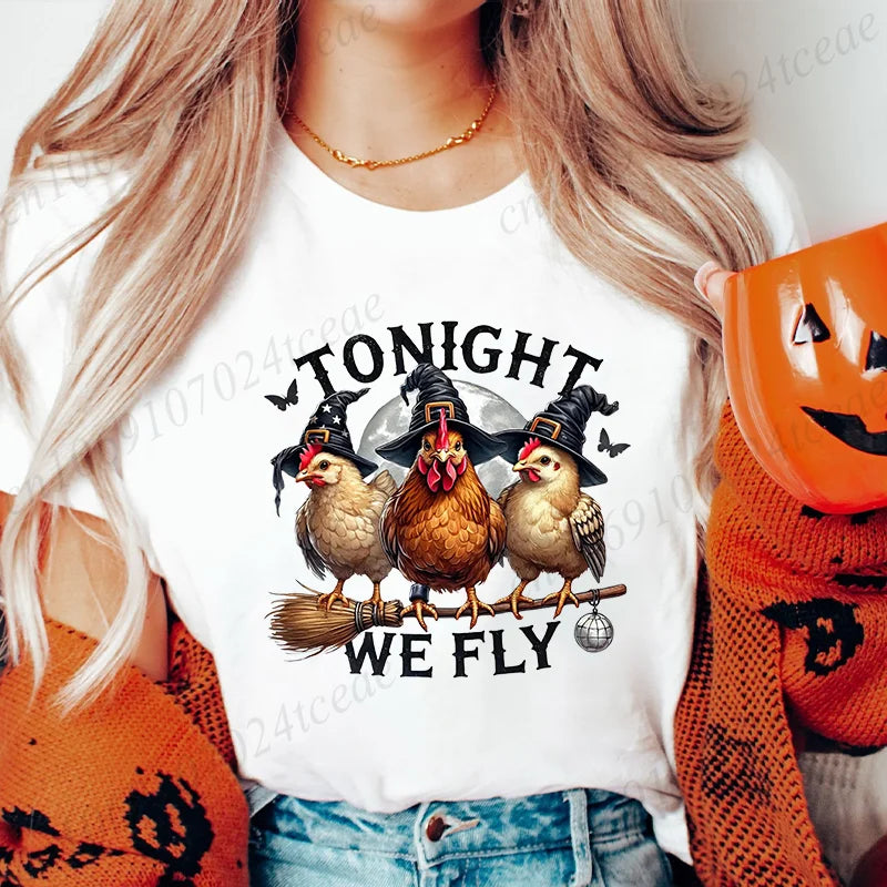 Women's T-shirt, Casual Halloween Chick or Treat Print T-shirt