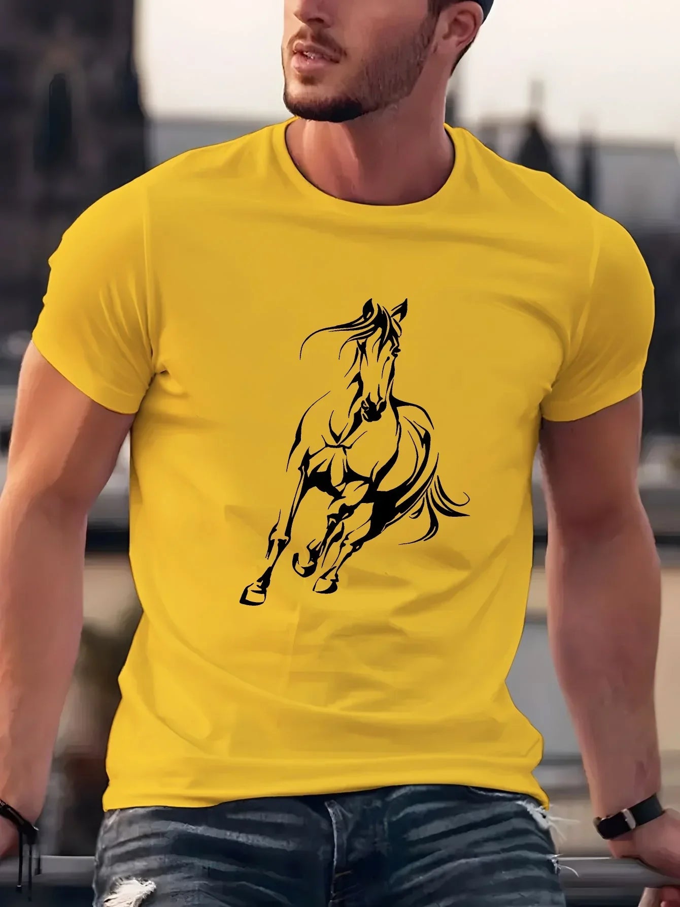 Men's Horse Running Print T-Shirt