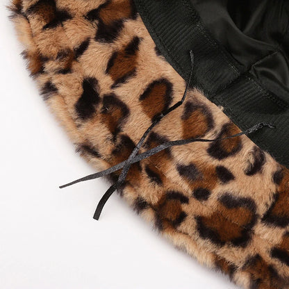 Leopard Print Winter Warm Plush Bucket Hat
