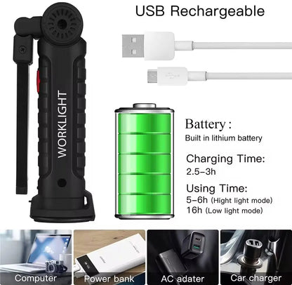 LED Flashlight, Rechargeable Work Light With Hanging Hook & Magnet