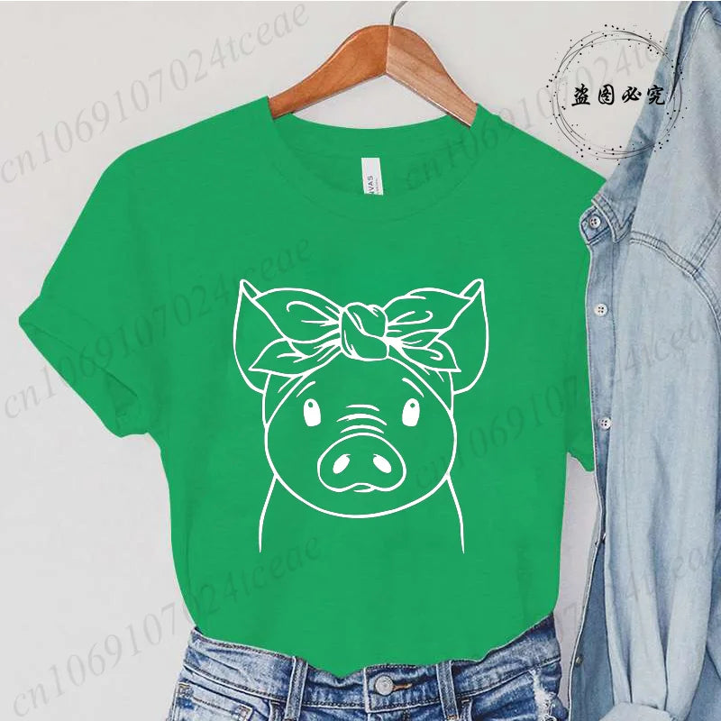 Cute Cartoon Pig Print Women's Summer T Shirt