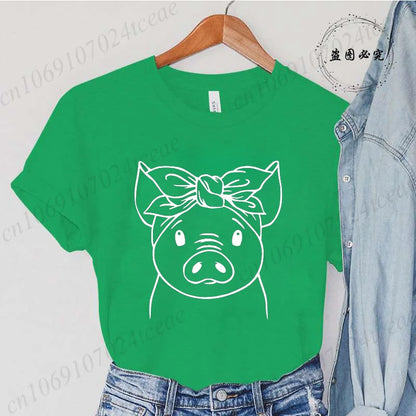 Cute Cartoon Pig Print Women's Summer T Shirt
