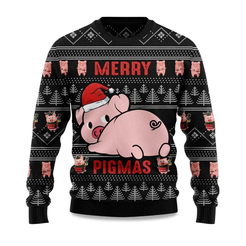 Festival Funny Pig Print Christmas Sweater For Men & Women