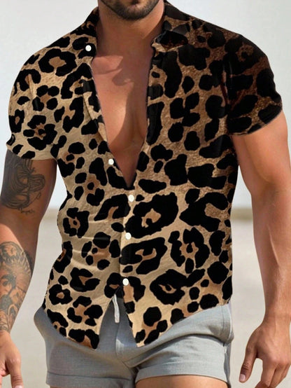Summer Beach Leopard Pattern Print Men's Button Up Shirt
