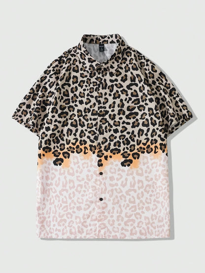 Leopard Pattern Print Men's Button Up Shirt