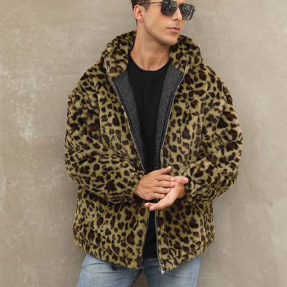 Men's Leopard Casual Loose Zipper Hooded