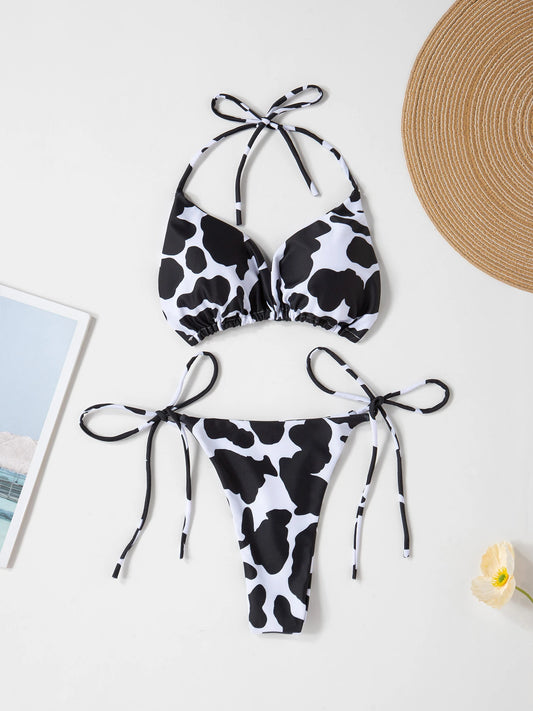 Cow Print Bikini Two Piece Swimsuit Bandage Bikinis Set