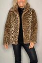 Fashionable Leopard Print Plush Mid-Length Jacket