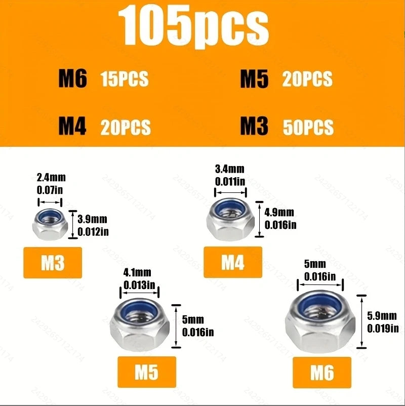 170/220/240pcs Stainless Steel Metric Locknut Kit