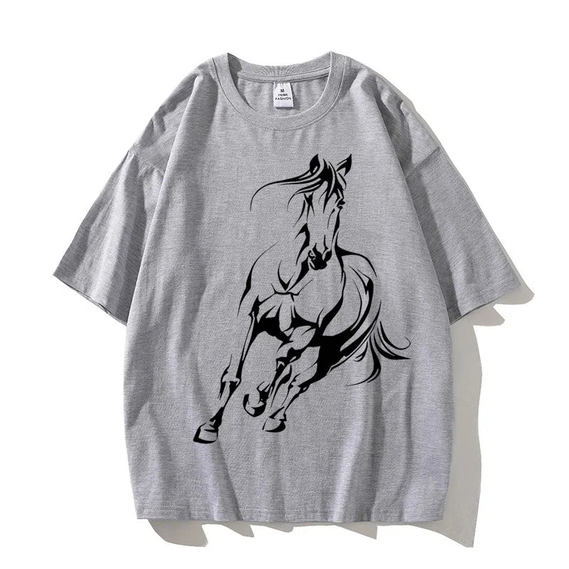 Running Horse Pattern Printed T-shirt