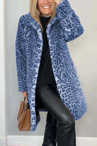 Fashionable Leopard Print Plush Mid-Length Jacket
