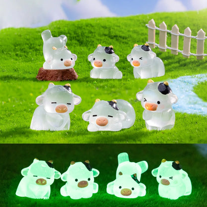 6 pcs Luminous Cartoon Cow Figurine, Glow in the Dark Accessories