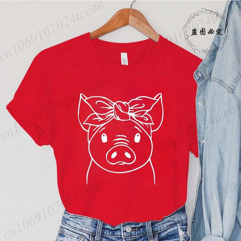 Cute Cartoon Pig Print Women's Summer T Shirt