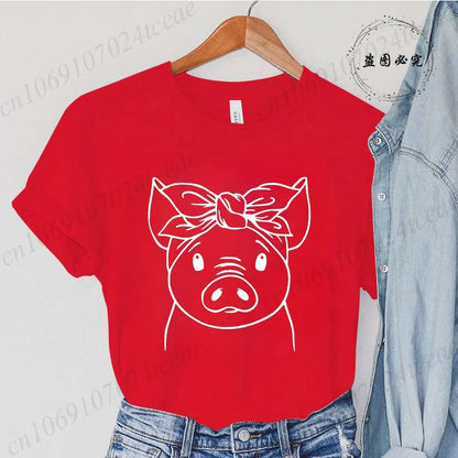 Cute Cartoon Pig Print Women's Summer T Shirt