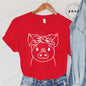 Cute Cartoon Pig Print Women's Summer T Shirt