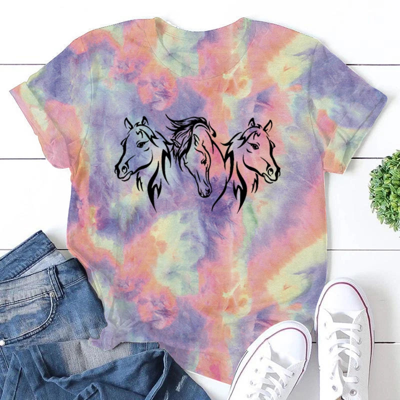 Water Horse Print T-Shirts