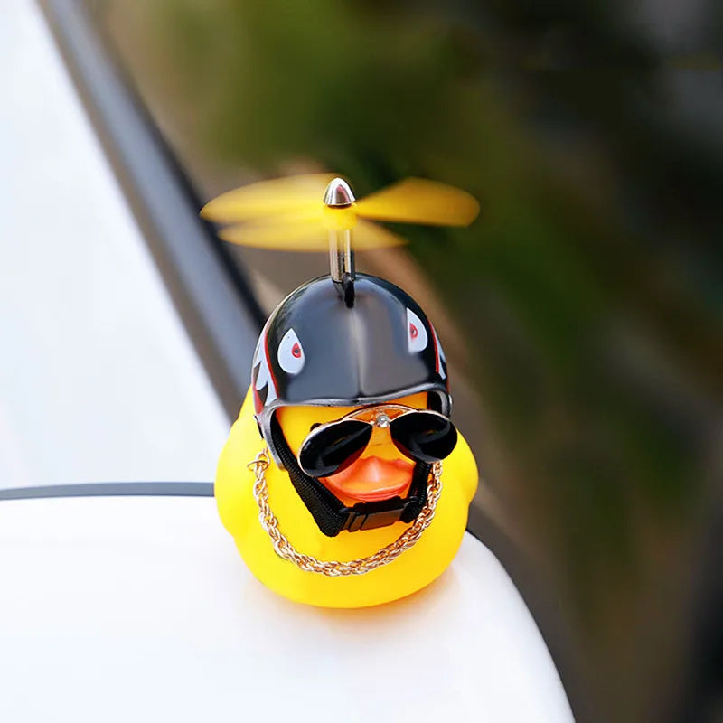 Yellow Duck Car Dashboard Decoration with Cool Glasses Propeller Helmet