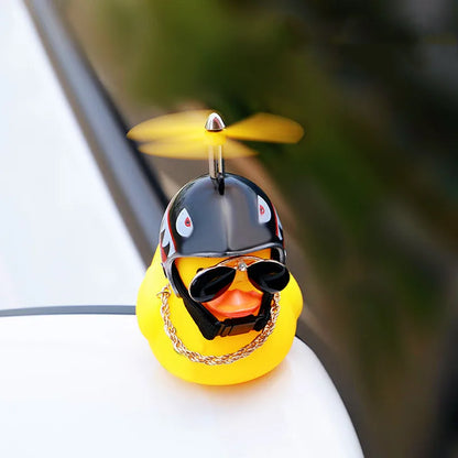 Yellow Duck Car Dashboard Decoration with Cool Glasses Propeller Helmet