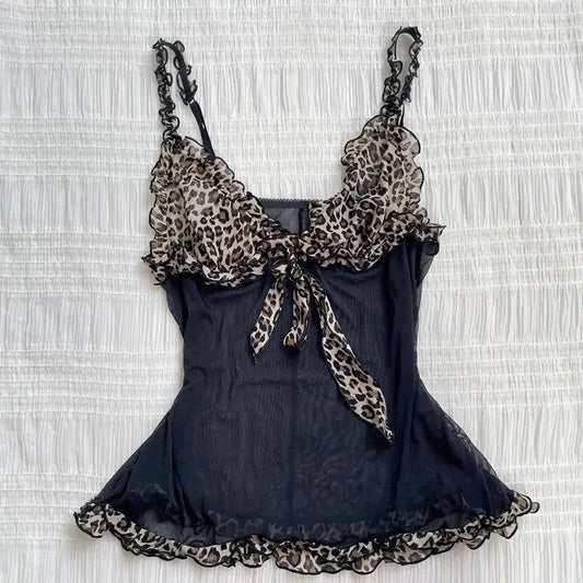 Leopard Print Slim-Fit Woman Halter top
