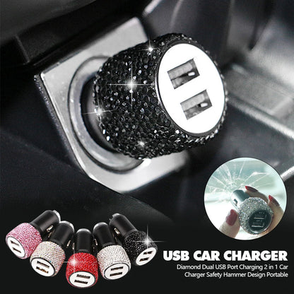 New Bling USB Car Charger 5V 2.1A Dual Port Fast Adapter