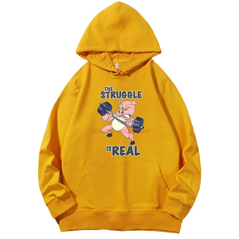 The Struggle Is Real Pig Fitness Gym Graphic Hoodie