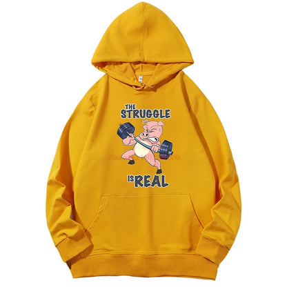 The Struggle Is Real Pig Fitness Gym Graphic Hoodie