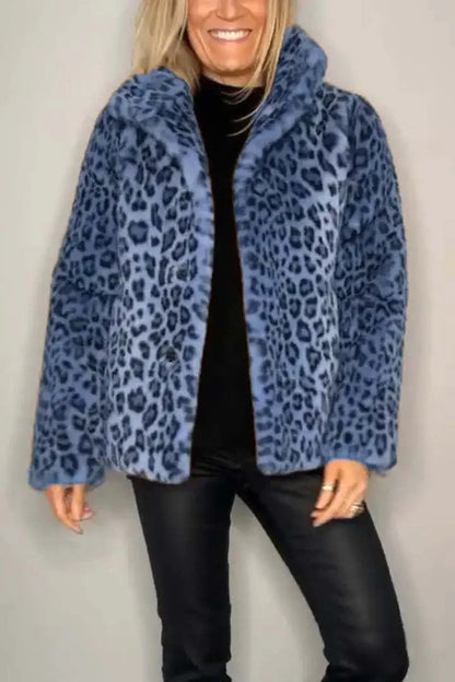 Fashionable Leopard Print Plush Mid-Length Jacket