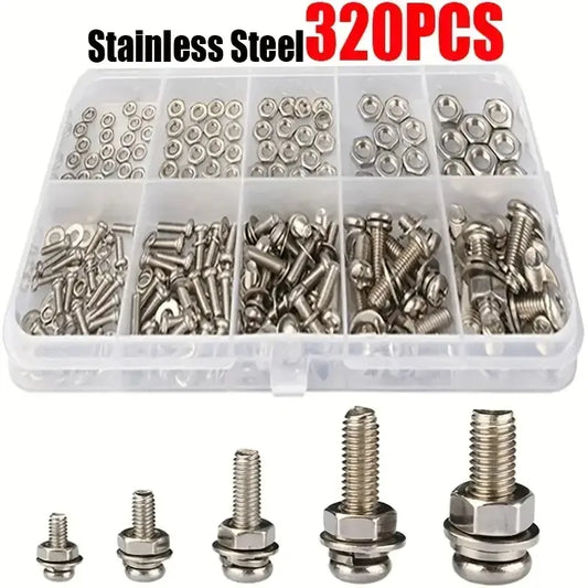 320pcs Premium Stainless Steel Screw and Nut Assortment Kit