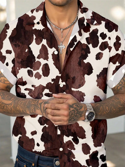 Leopard Pattern Print Men's Button Up Shirt