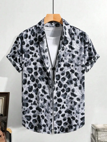 Leopard Pattern Print Men's Button Up Shirt