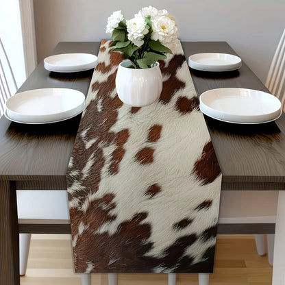 Brown Cowhide Printed Linen Table Runner
