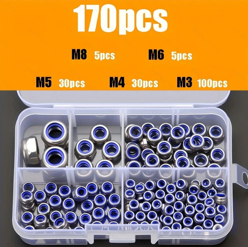 170/220/240pcs Stainless Steel Metric Locknut Kit