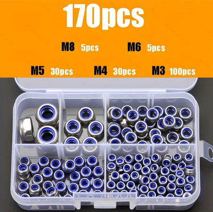 170/220/240pcs Stainless Steel Metric Locknut Kit