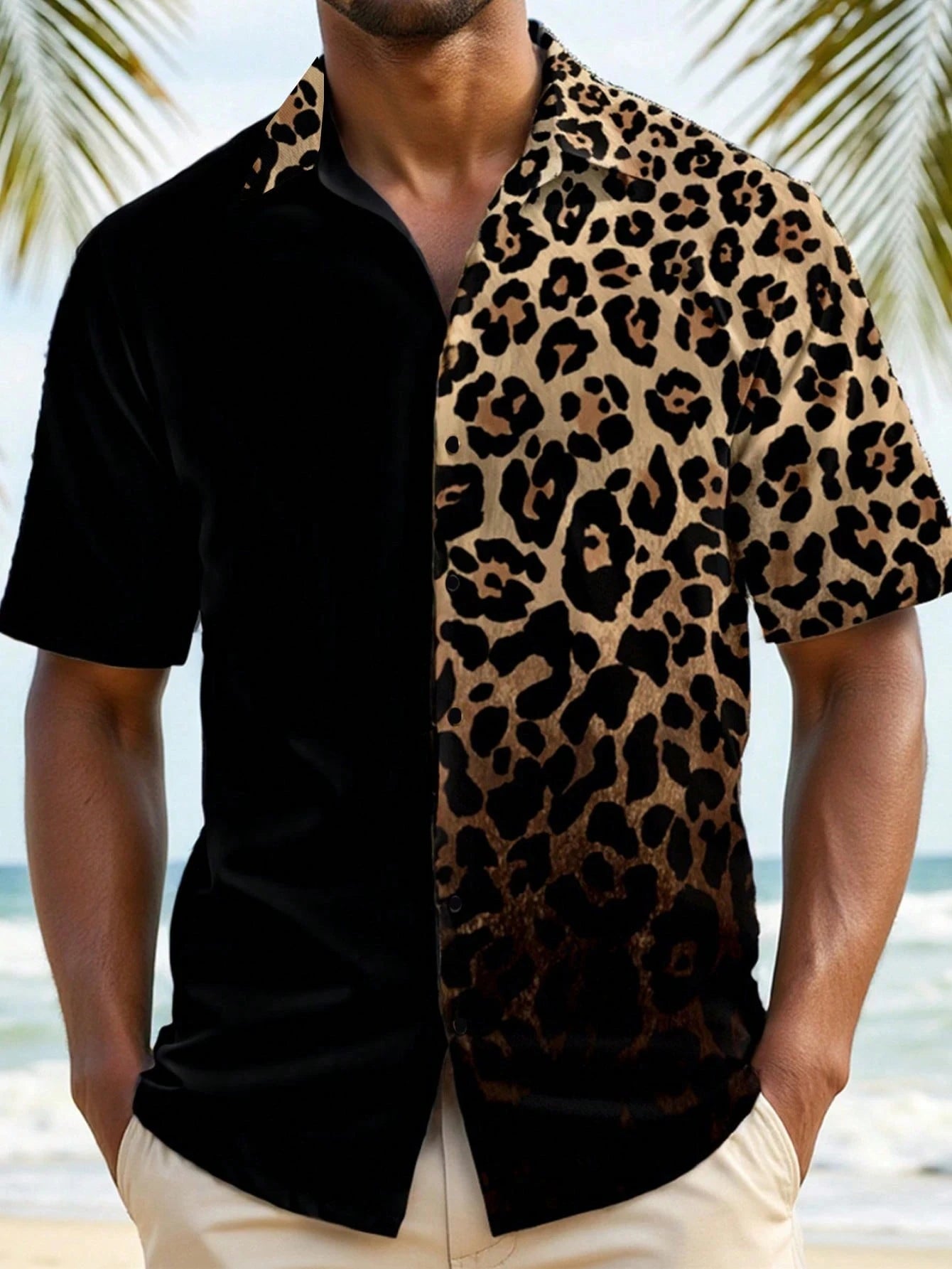 Summer Beach Leopard Pattern Print Men's Button Up Shirt