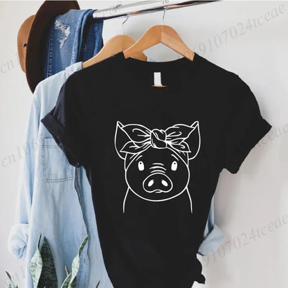 Cute Cartoon Pig Print Women's Summer T Shirt