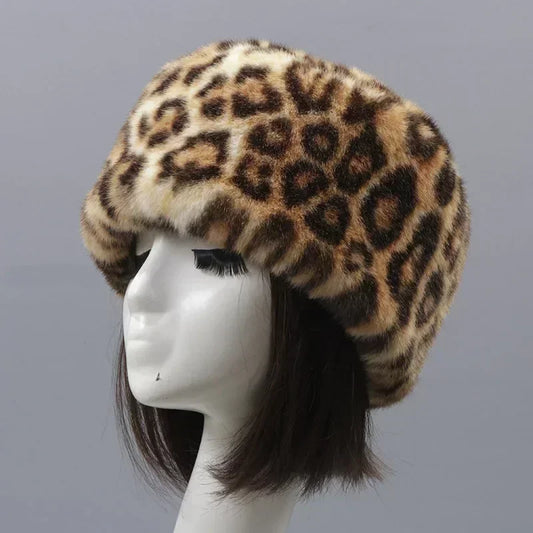 Fluffy Leopard Russian Style Winter Hat