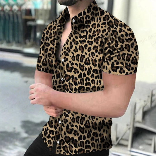 Summer Men's Hawaiian Leopard Print Shirt