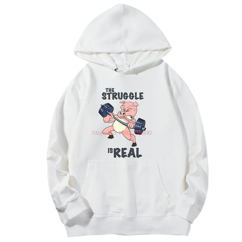 The Struggle Is Real Pig Fitness Gym Graphic Hoodie