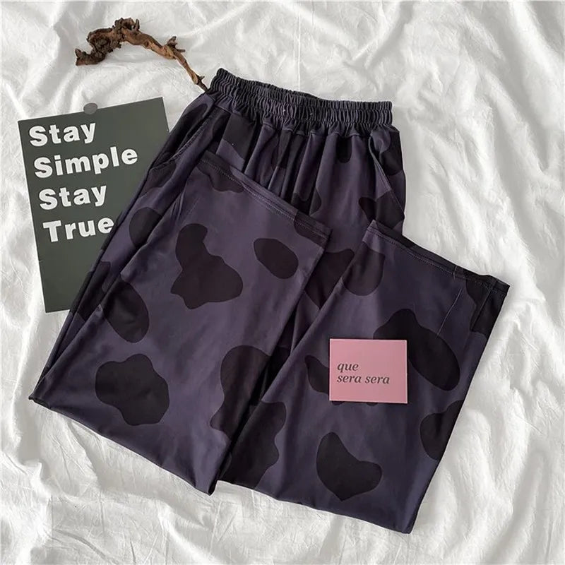 Summer Vintage Cow Print High Waist Trousers