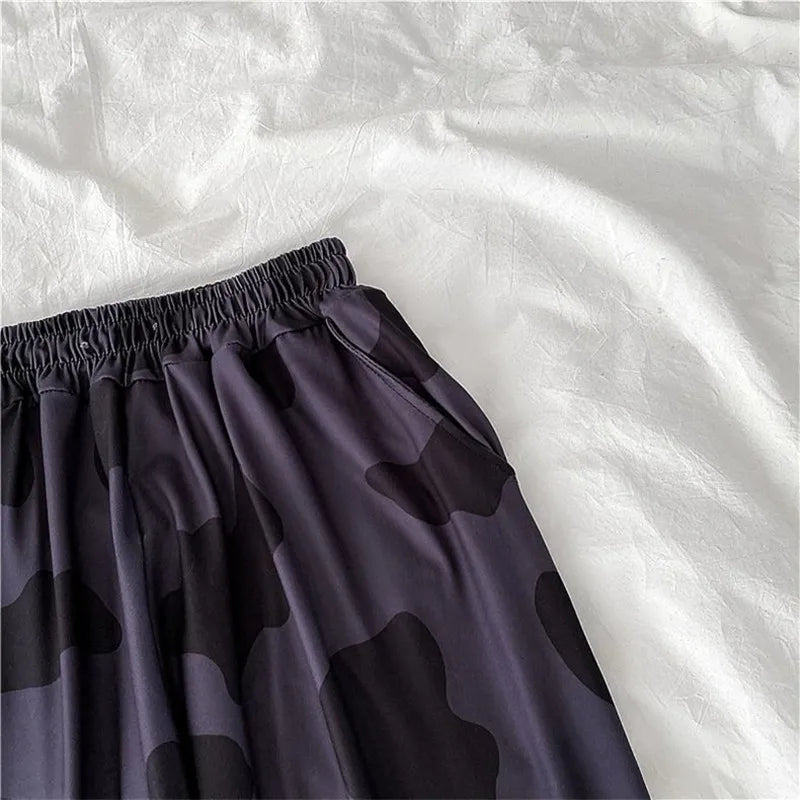 Summer Vintage Cow Print High Waist Trousers