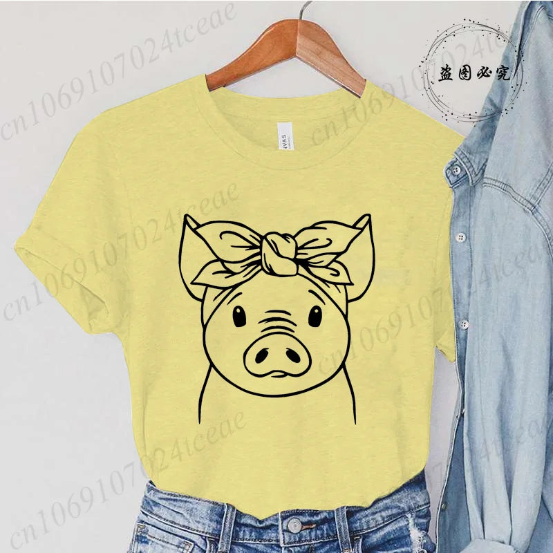 Cute Cartoon Pig Print Women's Summer T Shirt