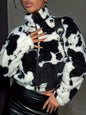Winter Fluffy Cow Print Jacket